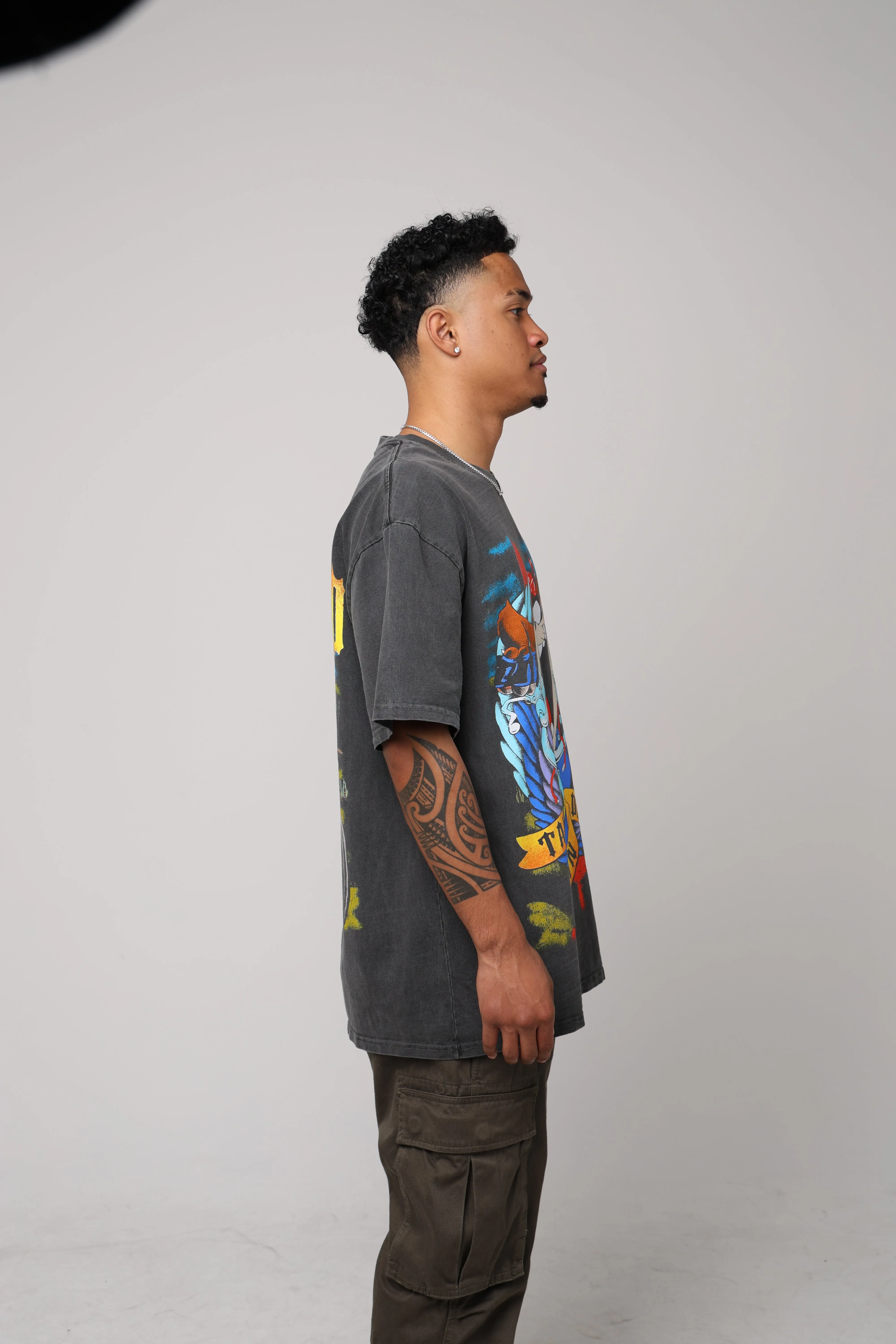 American Thrift X Looney Tunes Taz Motorcycles Heavyweight Vintage T-Shirt Black Wash