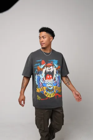 American Thrift X Looney Tunes Taz Motorcycles Heavyweight Vintage T-Shirt Black Wash