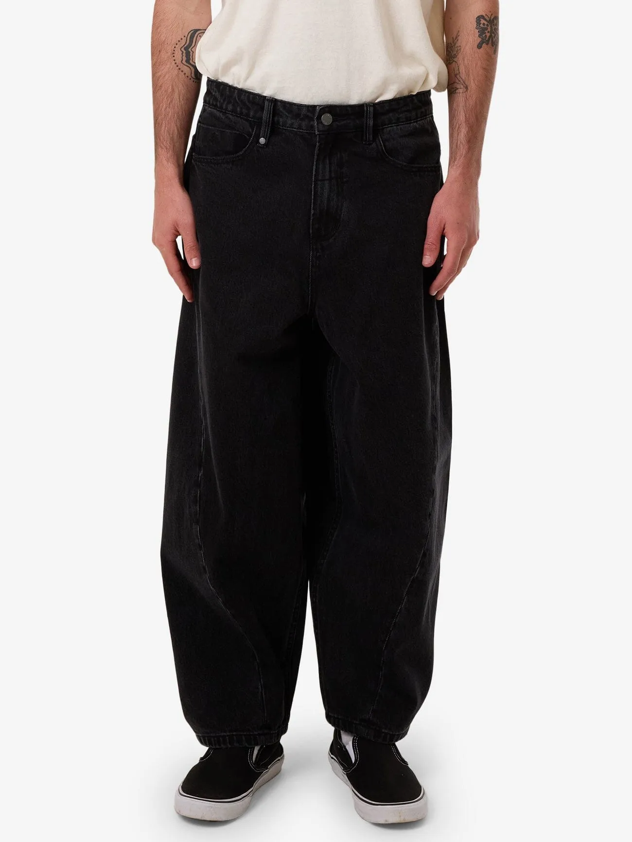 Barrel Leg Balloon Baggy Denim Jean - Aged Black