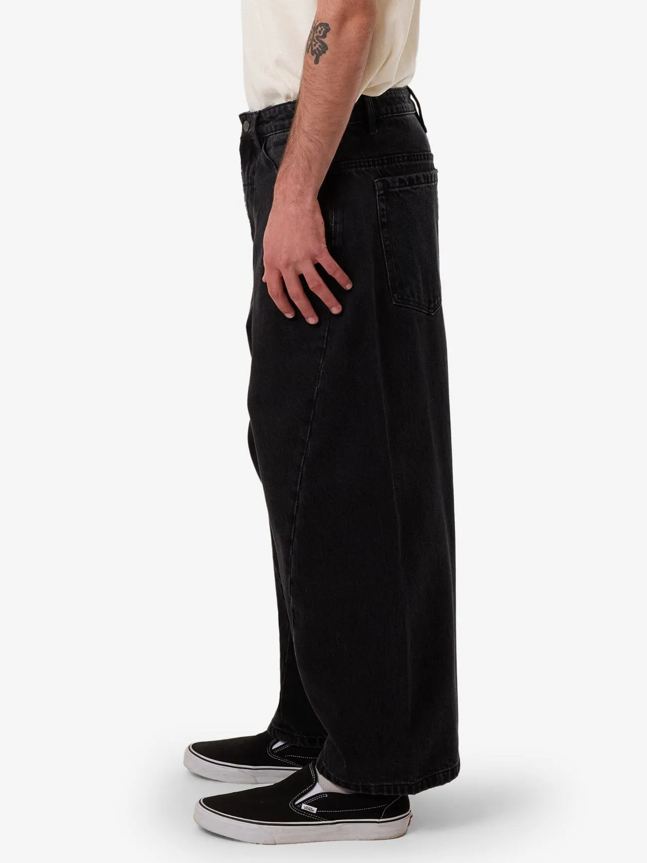 Barrel Leg Balloon Baggy Denim Jean - Aged Black