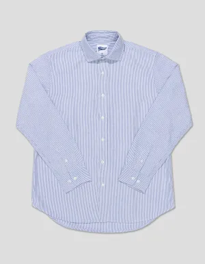 BLUE STRIPE ENZYME-WASHED OXFORD SPREAD COLLAR SHIRT