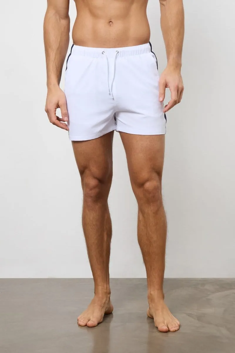 Bold Side Stripe Swim Short in White
