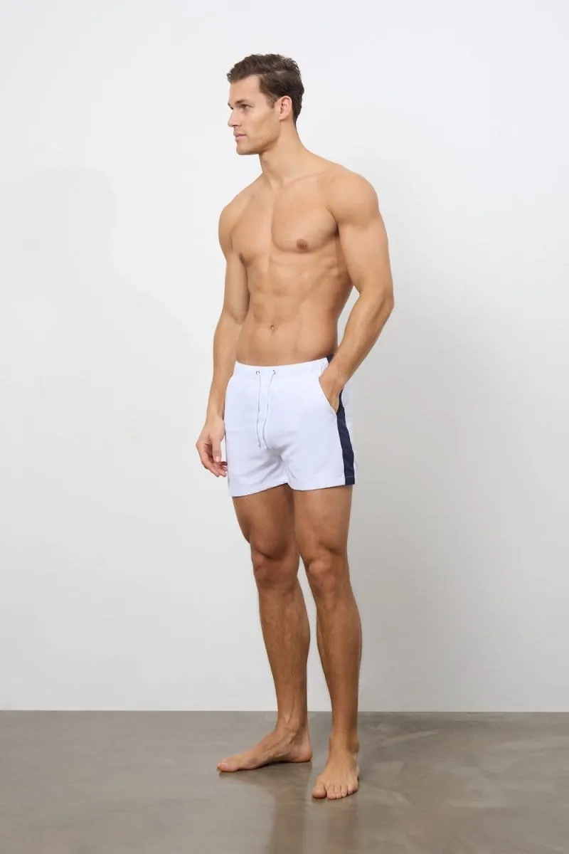 Bold Side Stripe Swim Short in White