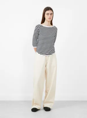 Broad Rib Boat Neck T-Shirt Black and White