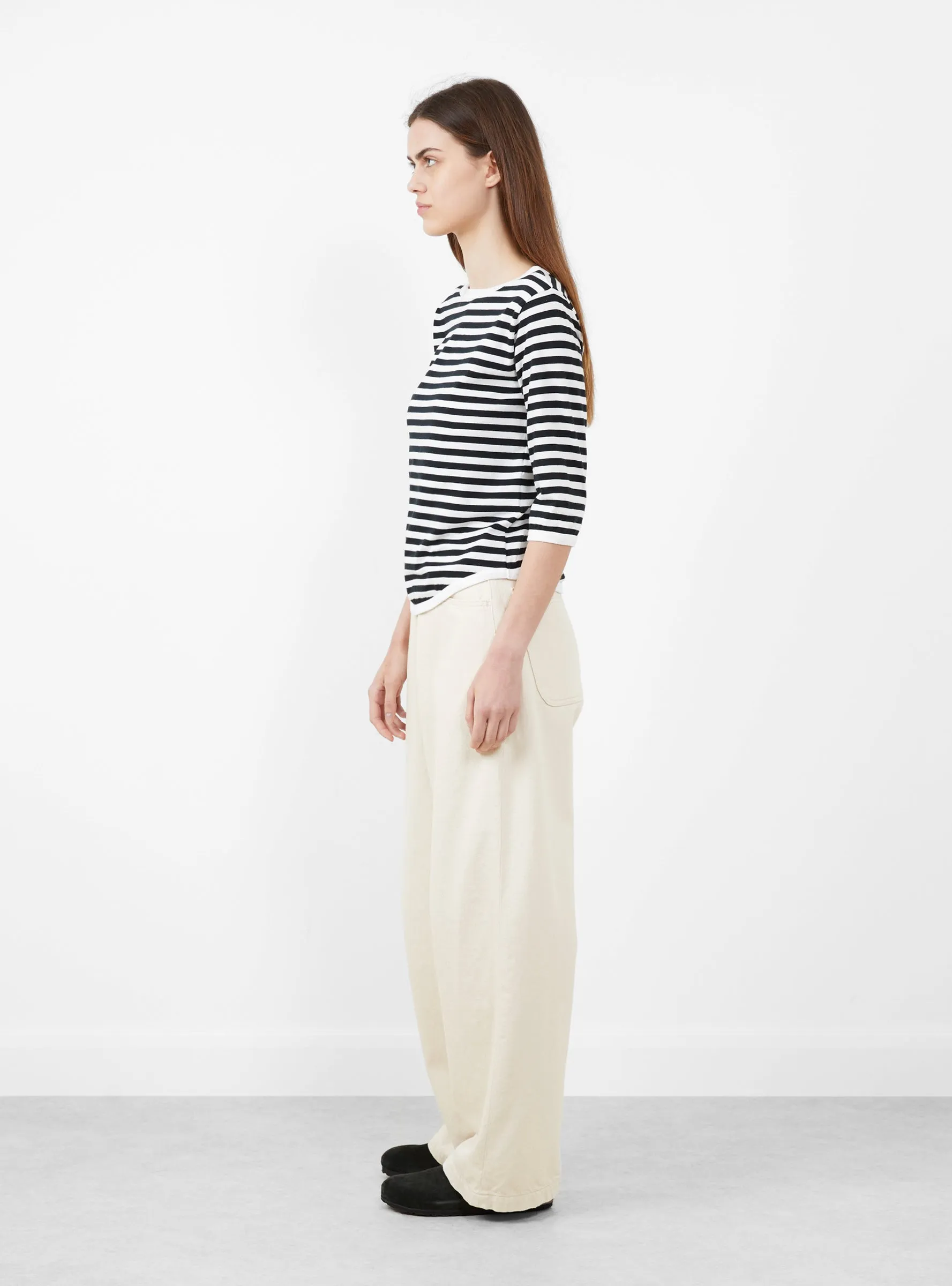 Broad Rib Boat Neck T-Shirt Black and White