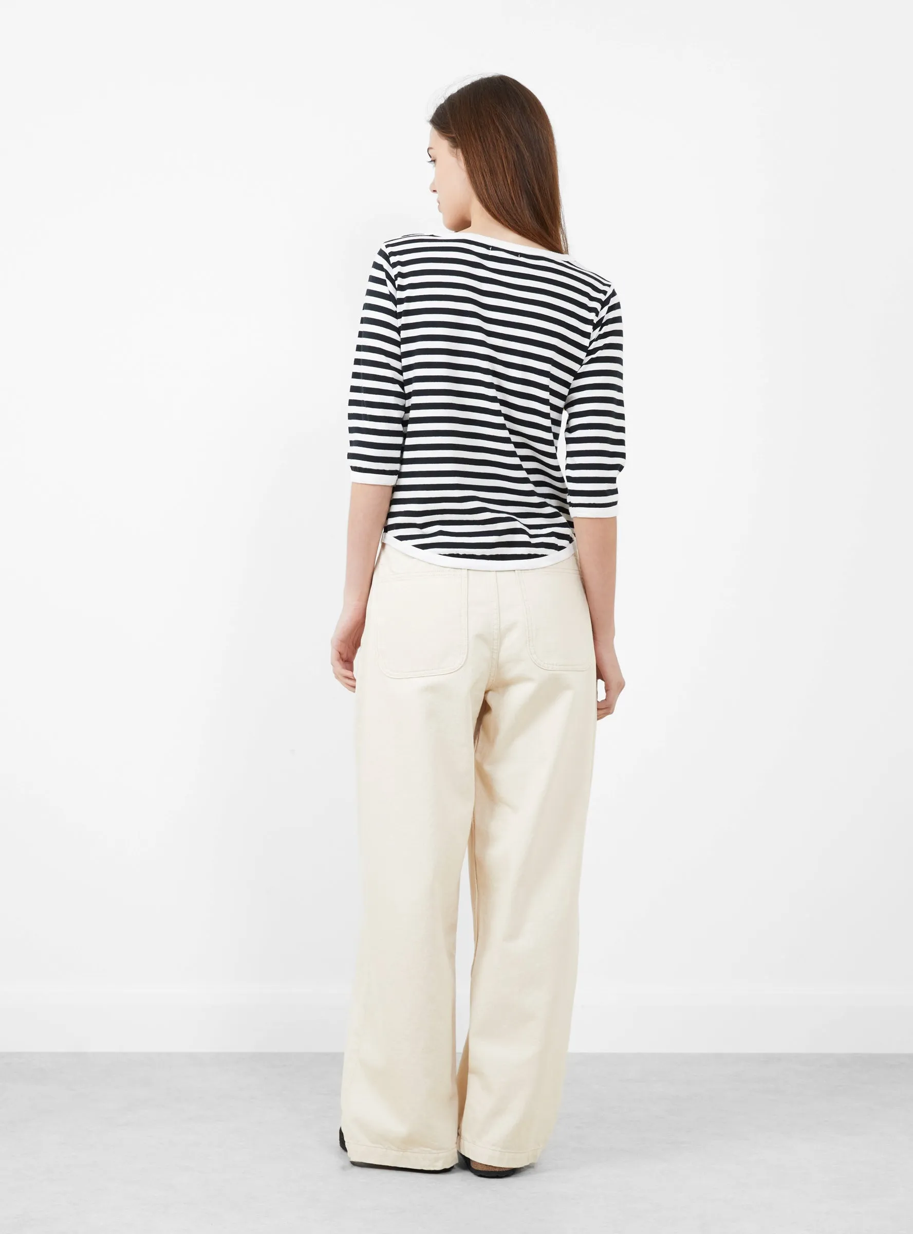 Broad Rib Boat Neck T-Shirt Black and White