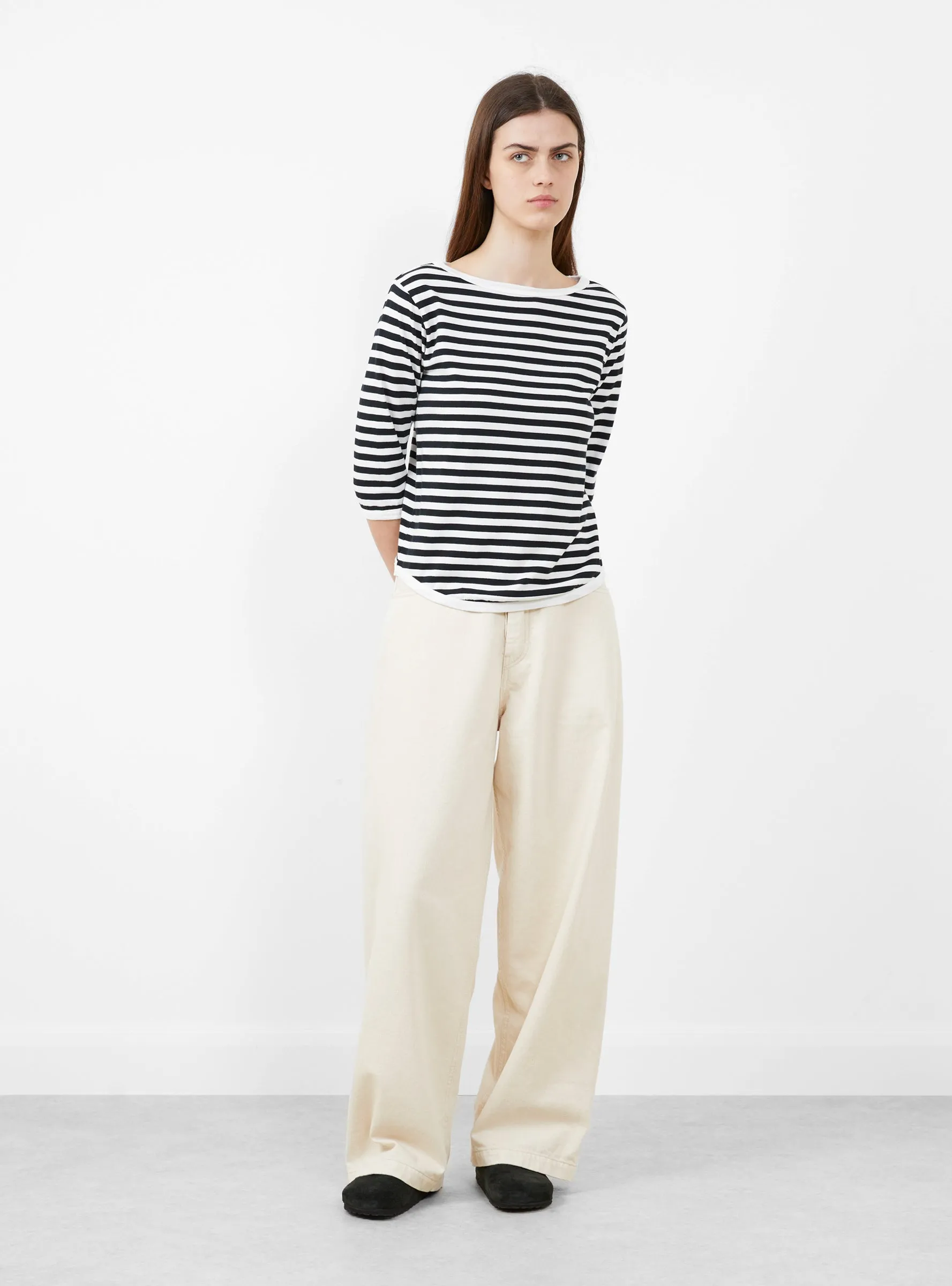 Broad Rib Boat Neck T-Shirt Black and White