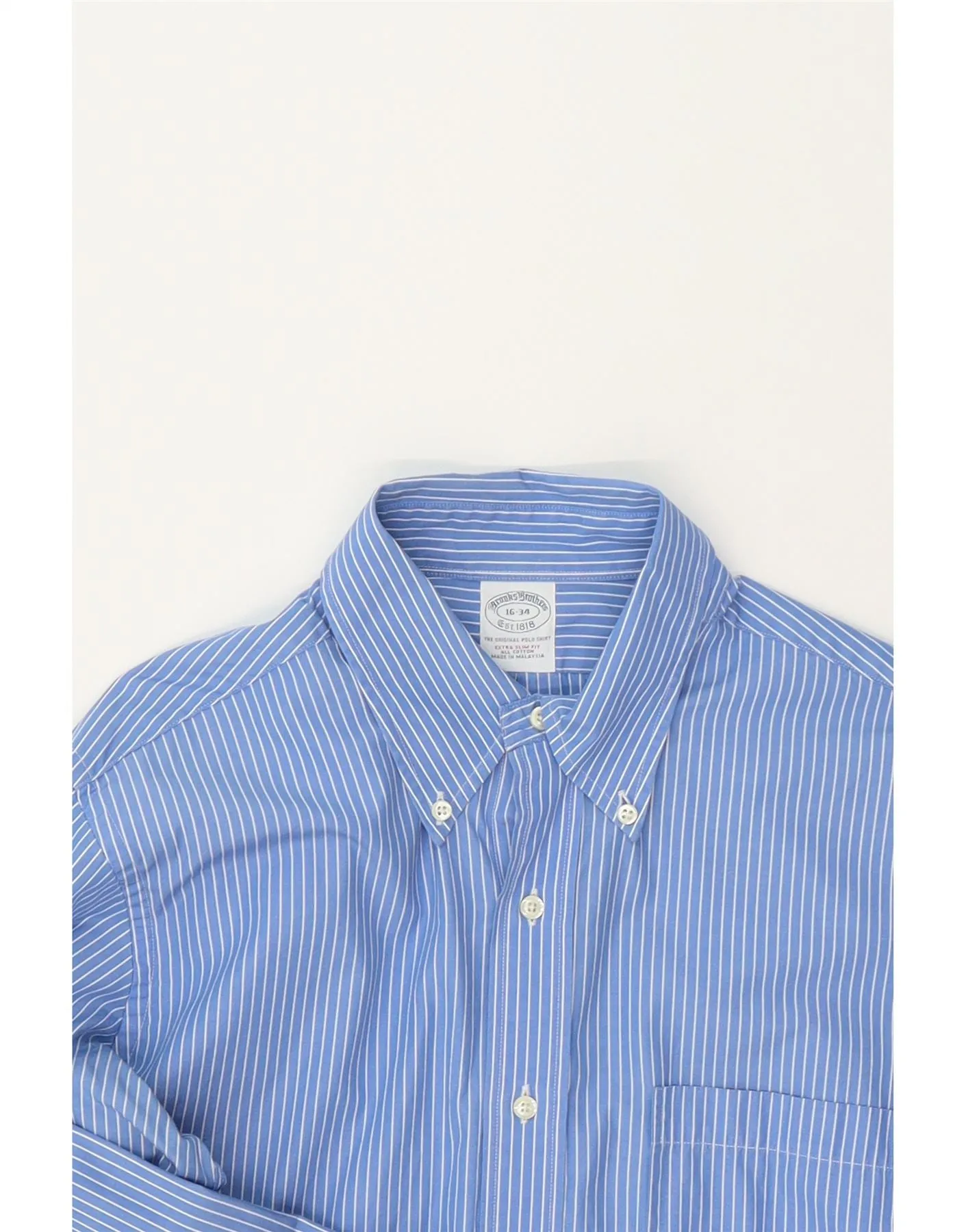 BROOKS BROTHERS Mens Extra Slim Fit Shirt Size 16 Large Blue Striped