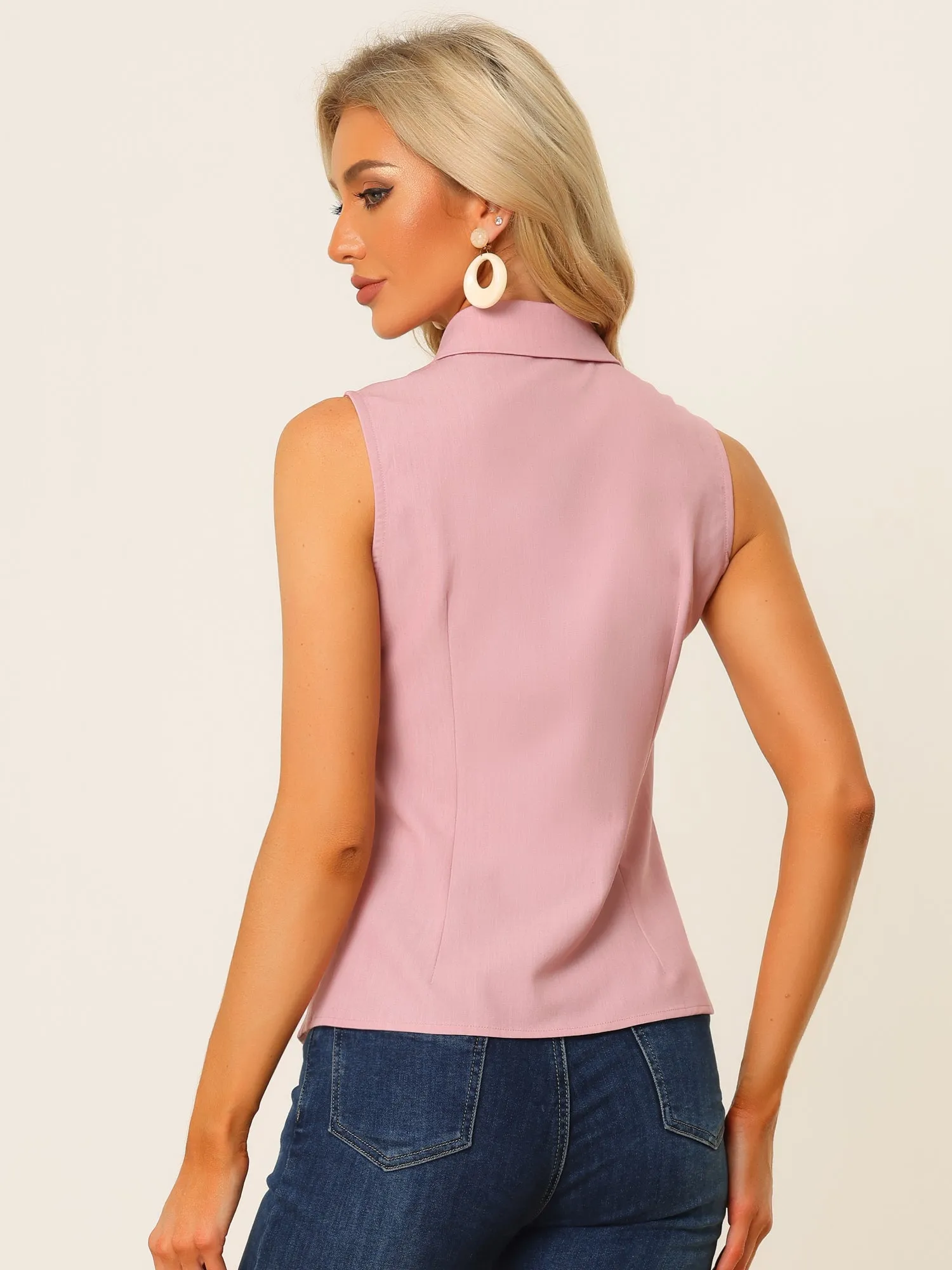Casual Sleeveless Button Down Peter Pan Collar Chambray Shirt