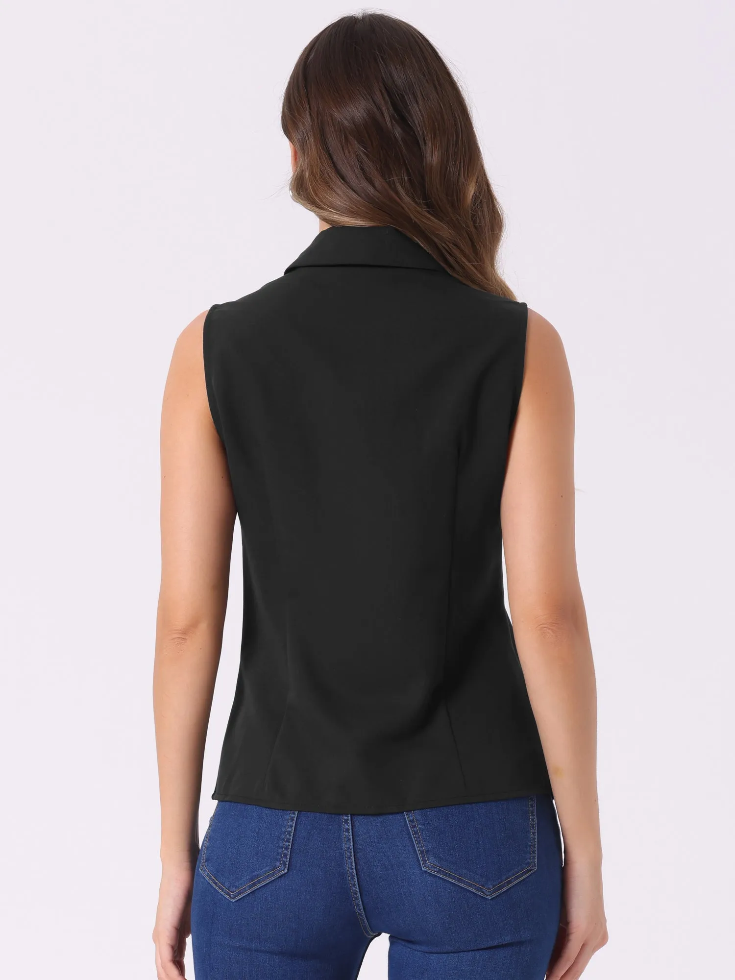 Casual Sleeveless Button Down Peter Pan Collar Chambray Shirt