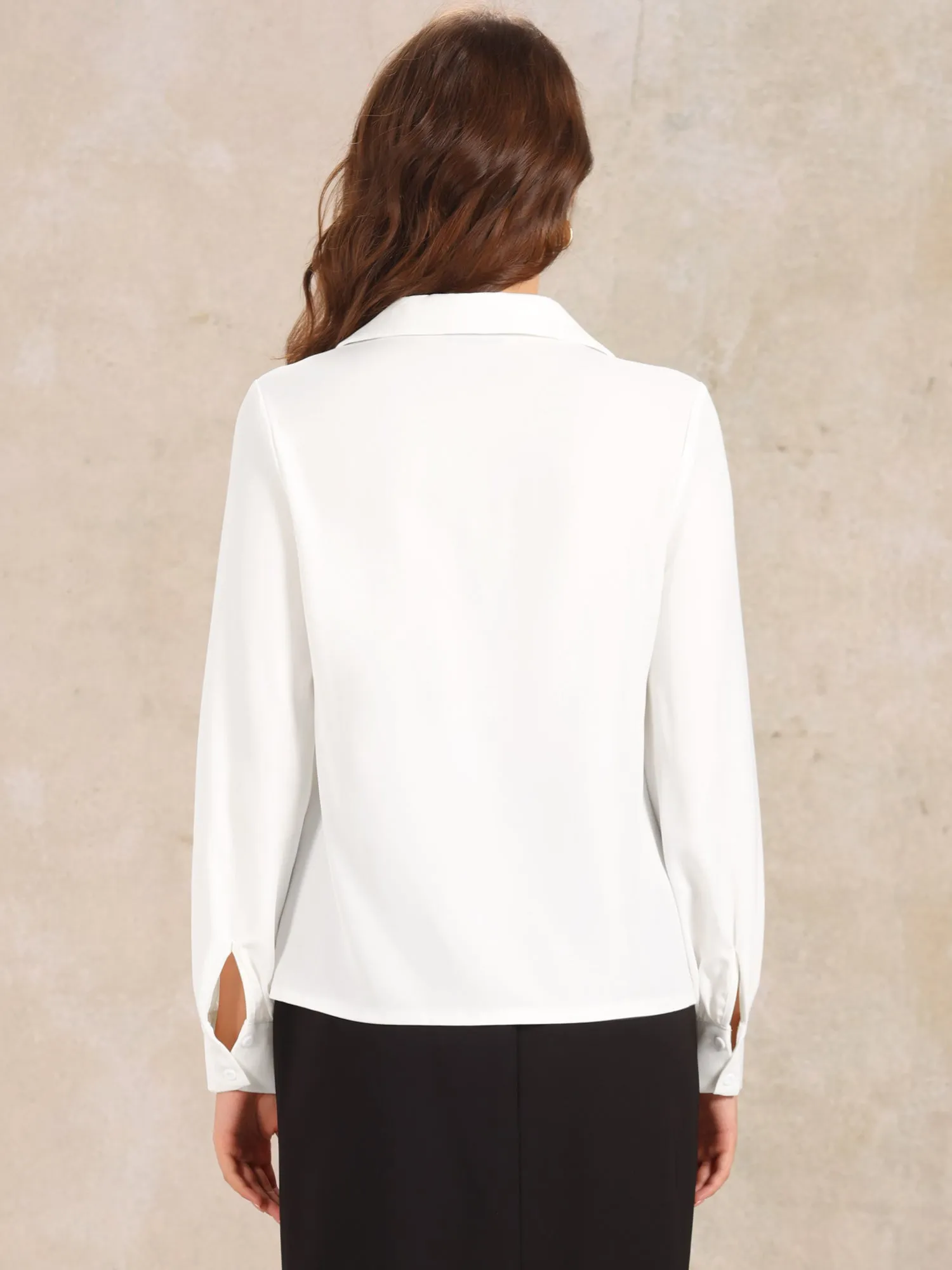 Collar Button Down Lantern Long Sleeve V Neck Work Shirt