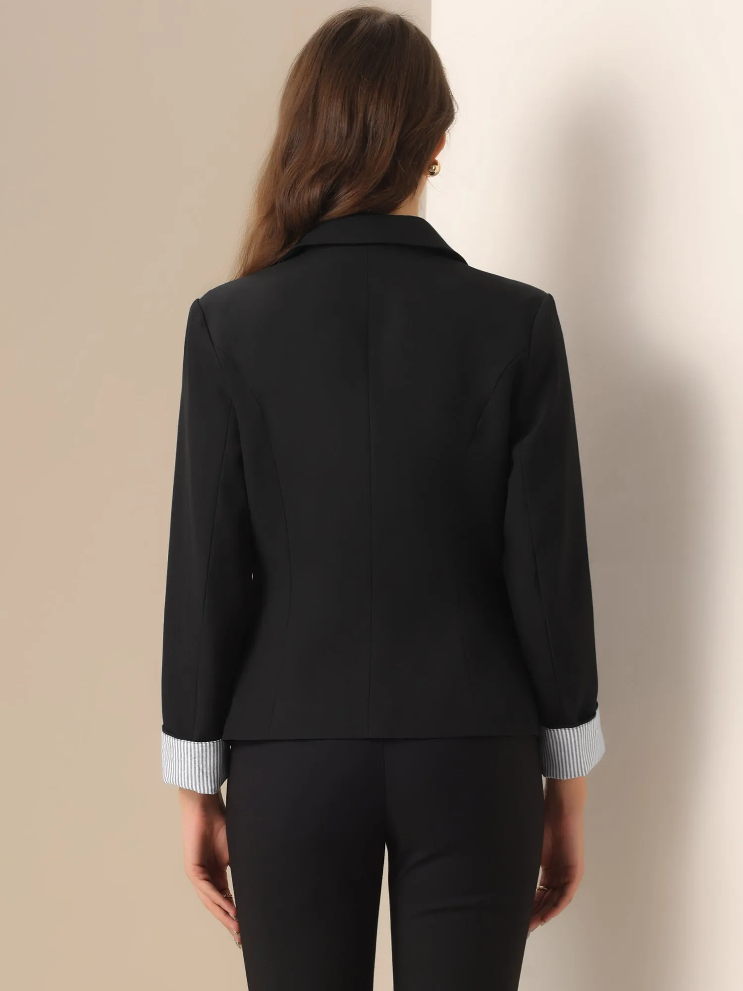 Contrast One Button Notched Lapel Work Office Blazer