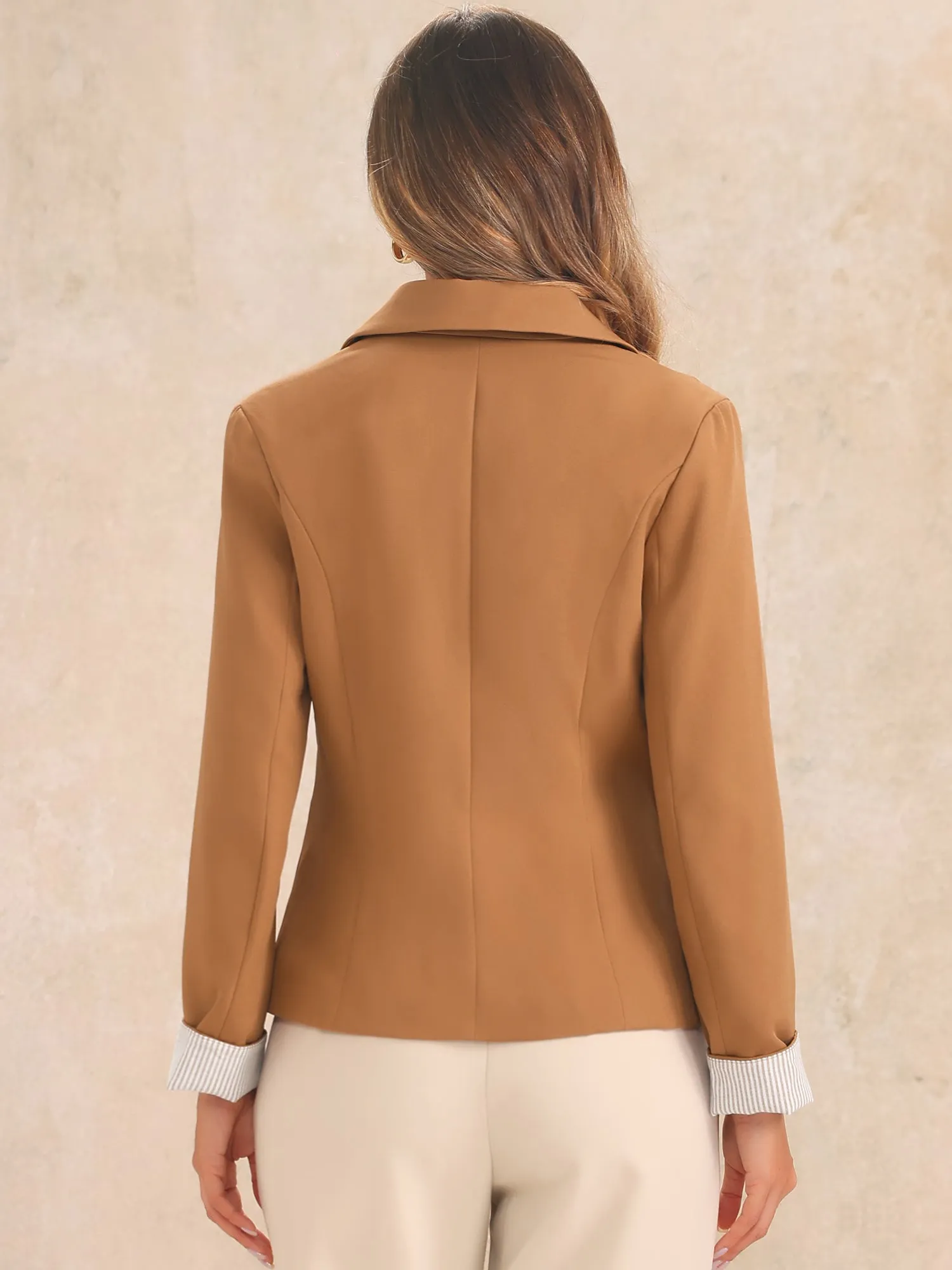 Contrast One Button Notched Lapel Work Office Blazer