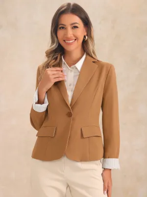 Contrast One Button Notched Lapel Work Office Blazer