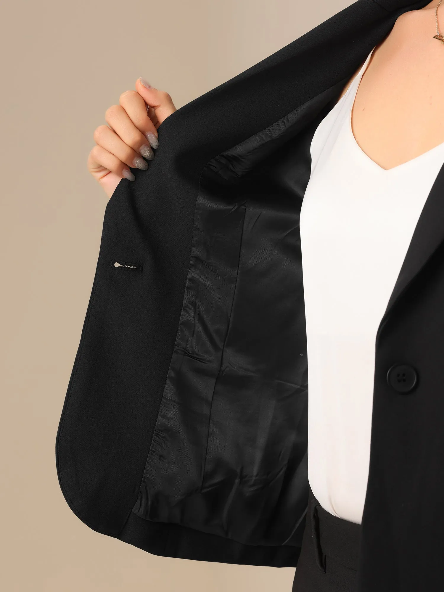Contrast One Button Notched Lapel Work Office Blazer