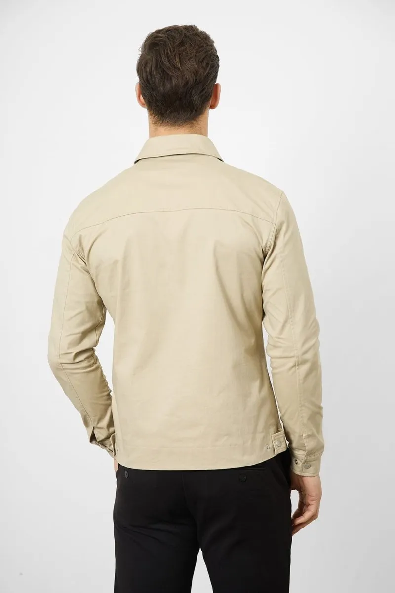Cotton Blend Harrington in Stone