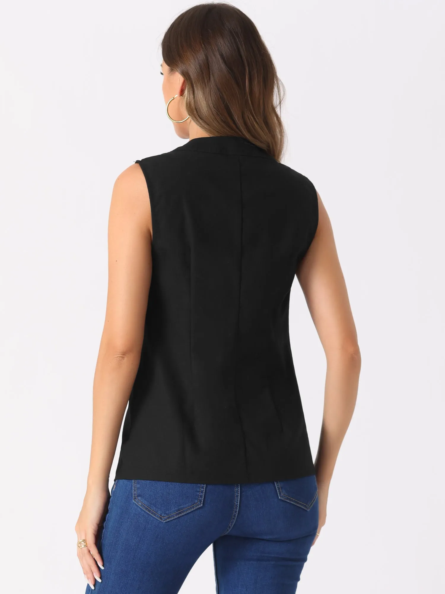 Cotton Linen Casual V Neck Button Down Sleeveless Jacket Vest