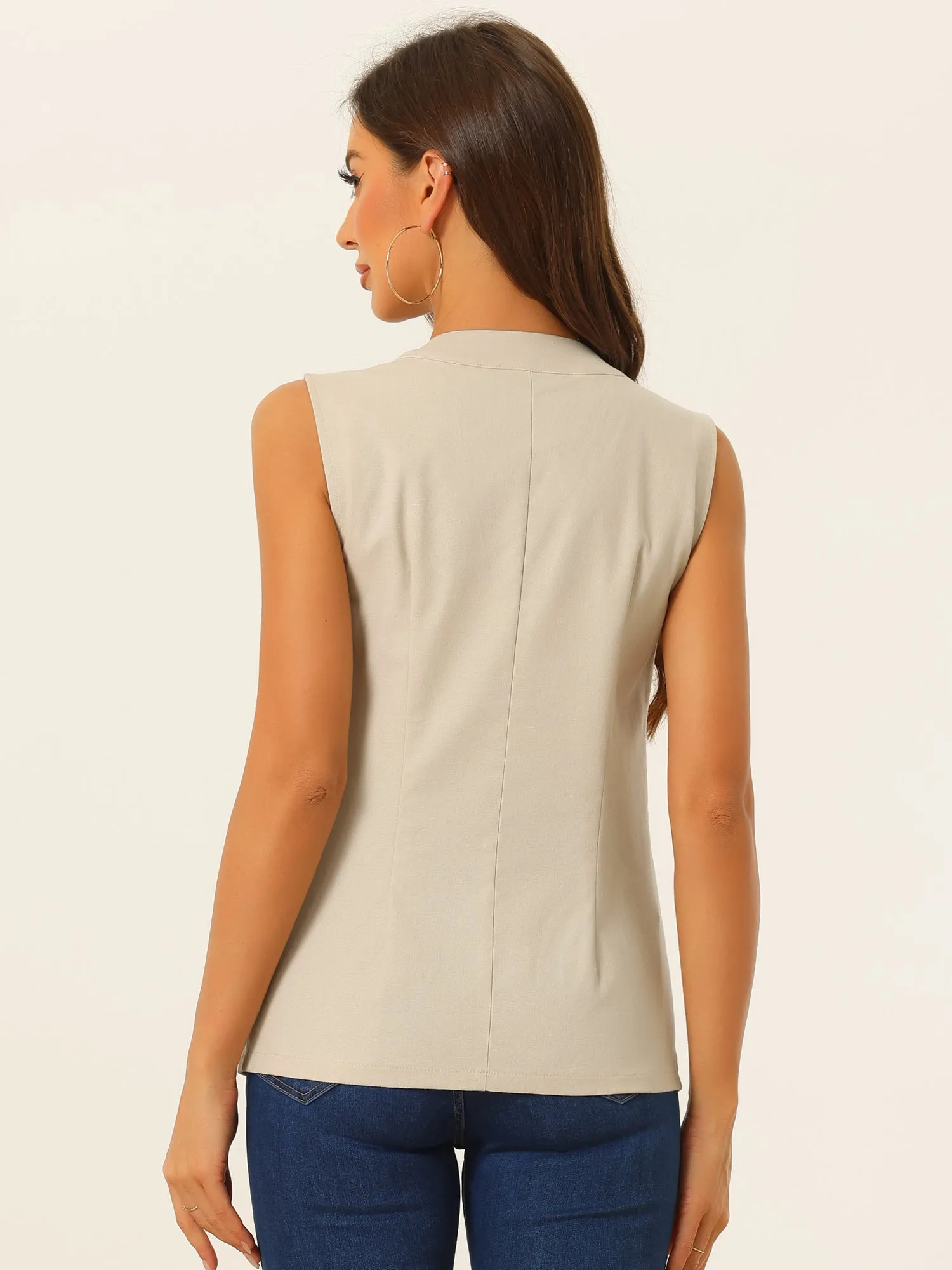 Cotton Linen Casual V Neck Button Down Sleeveless Jacket Vest