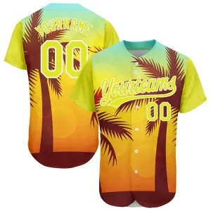 Custom Gold Neon Yellow-White 3D Pattern Design Hawaii Palm Trees Authentic Baseball Jersey