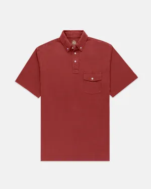DARK RED BUTTON DOWN COLLAR POLO SHIRT