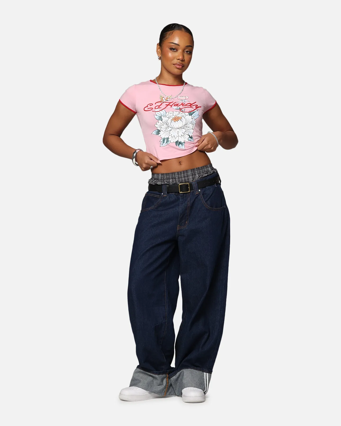 Ed Hardy Women's Blooming Baby Ringer T-Shirt Pink/Red
