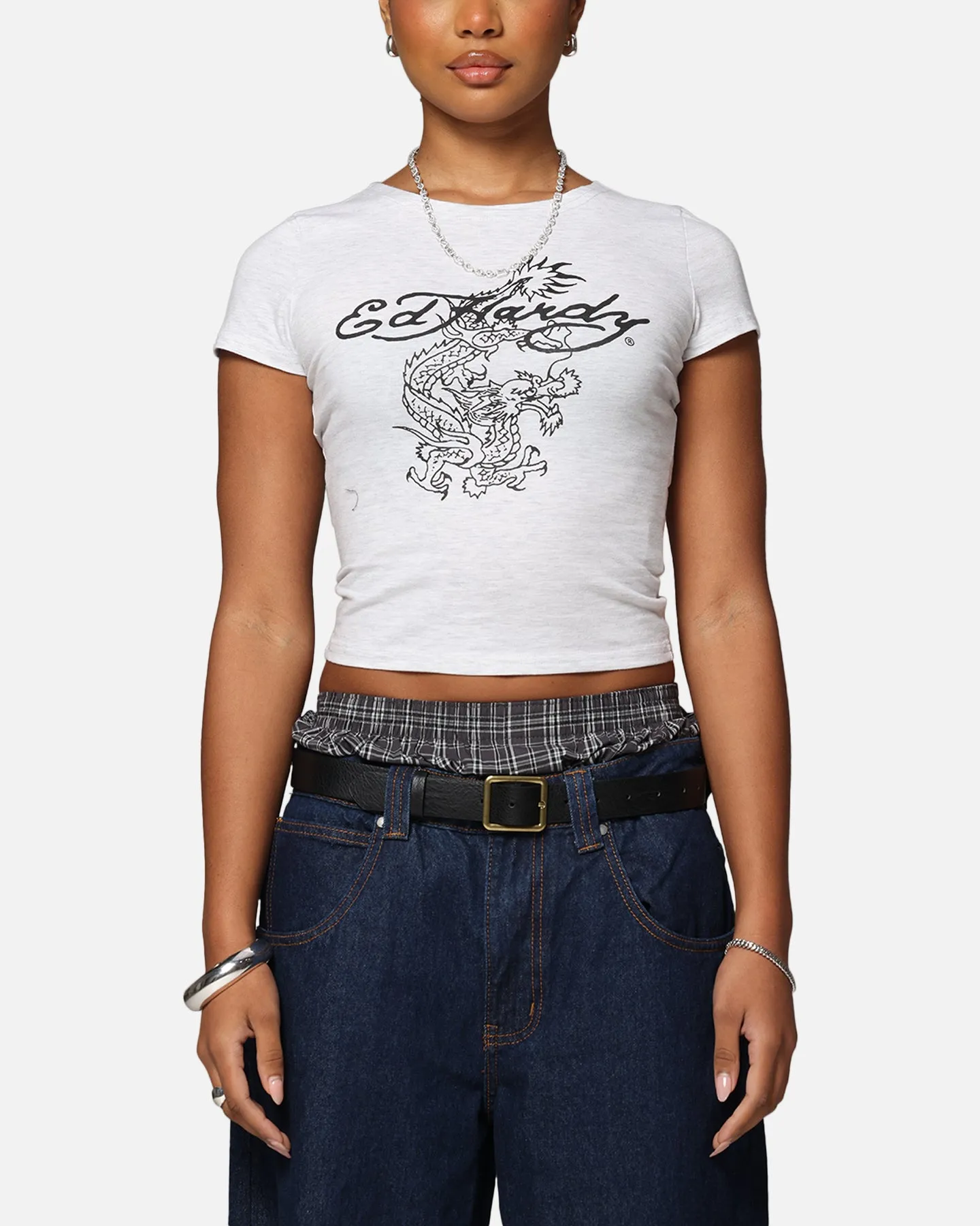 Ed Hardy Women's Dragon Baby T-Shirt Grey Marle