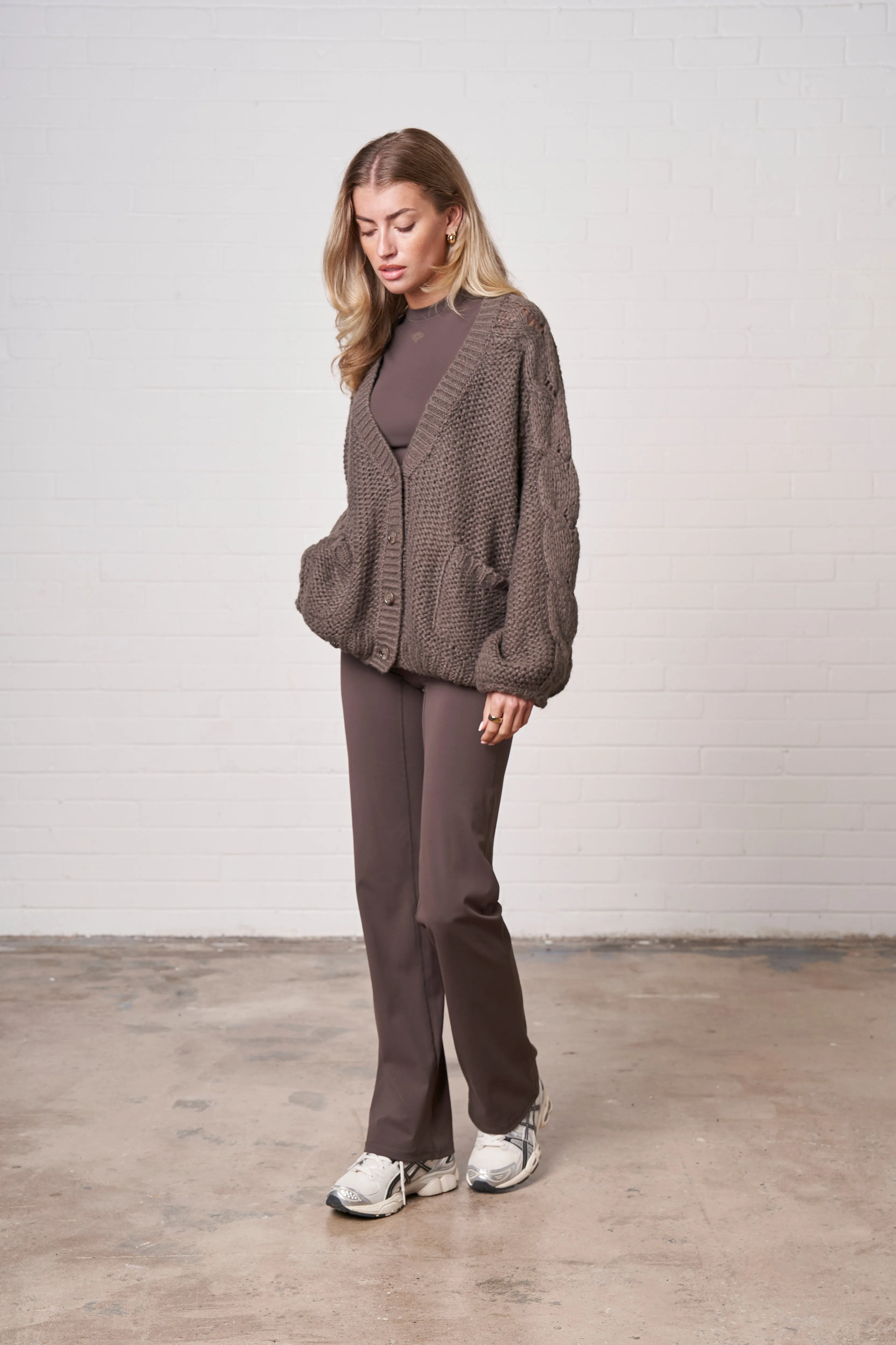 EMBLEM OVERSIZED KNIT CARDIGAN - COCOA