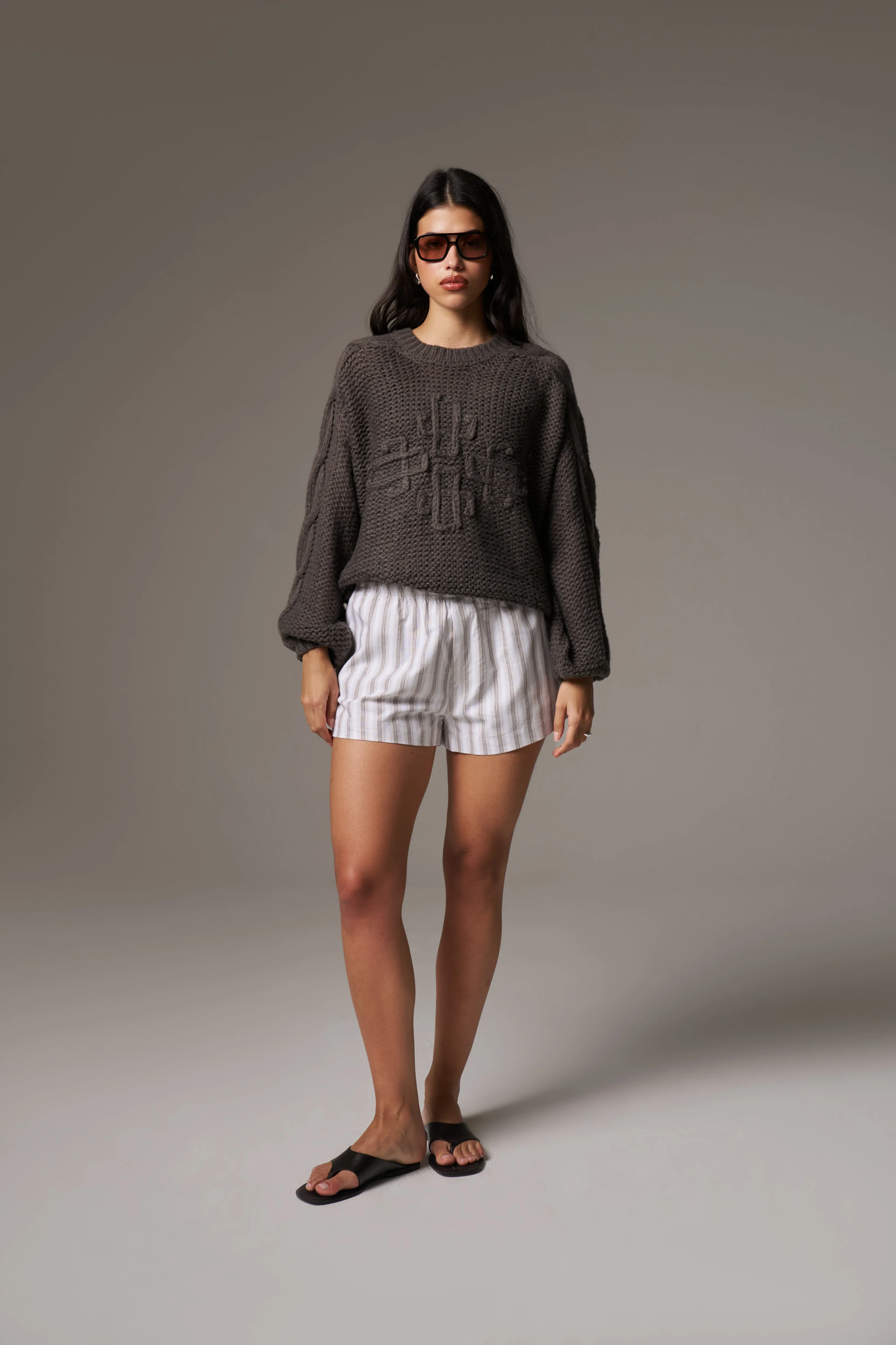 EMBLEM OVERSIZED KNIT JUMPER - COCOA