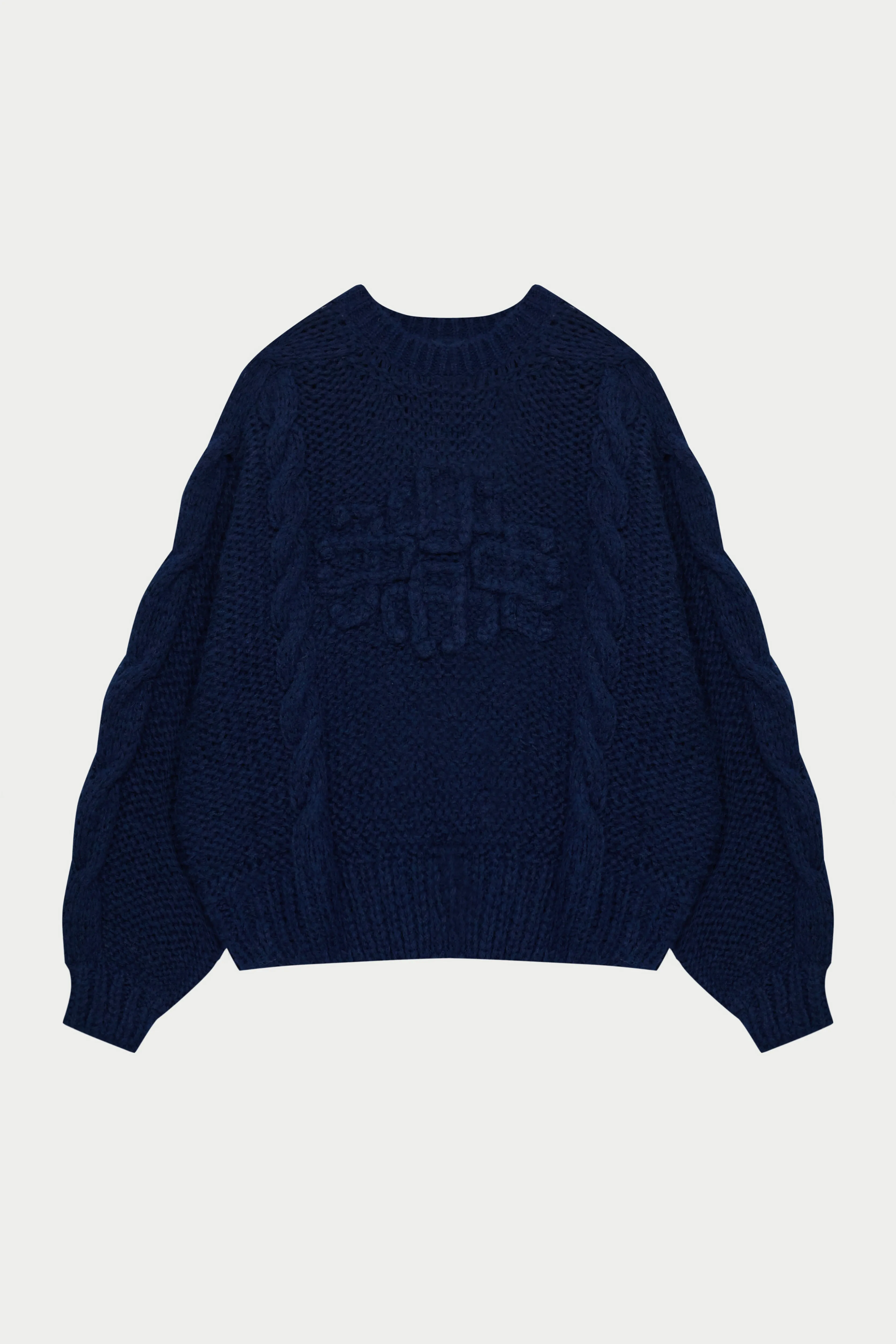 EMBLEM PLAITED OVERSIZED KNIT JUMPER - NAVY