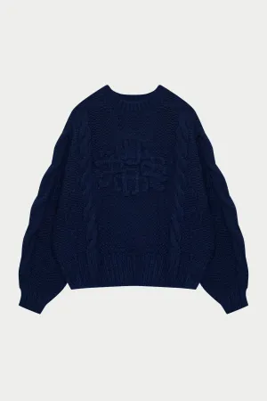 EMBLEM PLAITED OVERSIZED KNIT JUMPER - NAVY