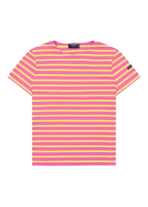ETRILLE - Nautical Stripe Tee with Short Sleeves | Soft Cotton | Women Fit (HOT PINK / YELLOW)