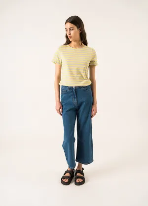 ETRILLE - Nautical Stripe Tee with Short Sleeves | Soft Cotton | Women Fit (LIGHT GRAY / YELLOW)