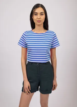 ETRILLE - Nautical Stripe Tee with Short Sleeves | Soft Cotton | Women Fit (MER BLUE / WHITE)