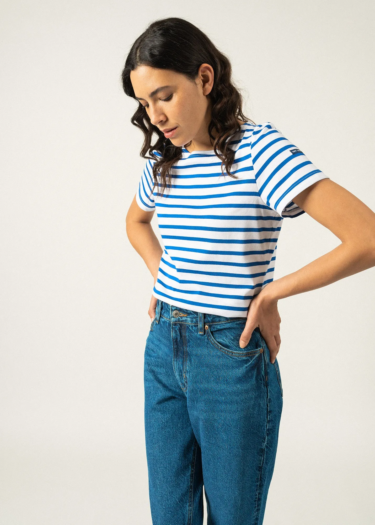 ETRILLE - Nautical Stripe Tee with Short Sleeves | Soft Cotton | Women Fit (WHITE / MER BLUE)