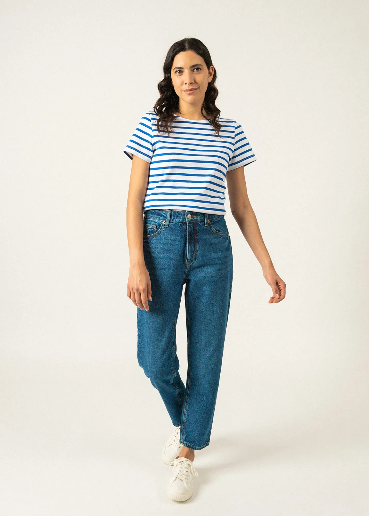 ETRILLE - Nautical Stripe Tee with Short Sleeves | Soft Cotton | Women Fit (WHITE / MER BLUE)