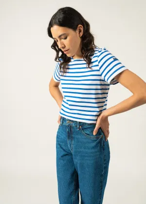 ETRILLE - Nautical Stripe Tee with Short Sleeves | Soft Cotton | Women Fit (WHITE / MER BLUE)