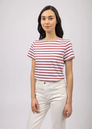 ETRILLE - Nautical Stripe Tee with Short Sleeves | Soft Cotton | Women Fit (WHITE / TERRACOTTA)