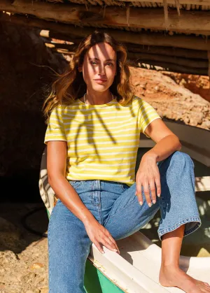 ETRILLE - Nautical Stripe Tee with Short Sleeves | Soft Cotton | Women Fit (YELLOW / WHITE)