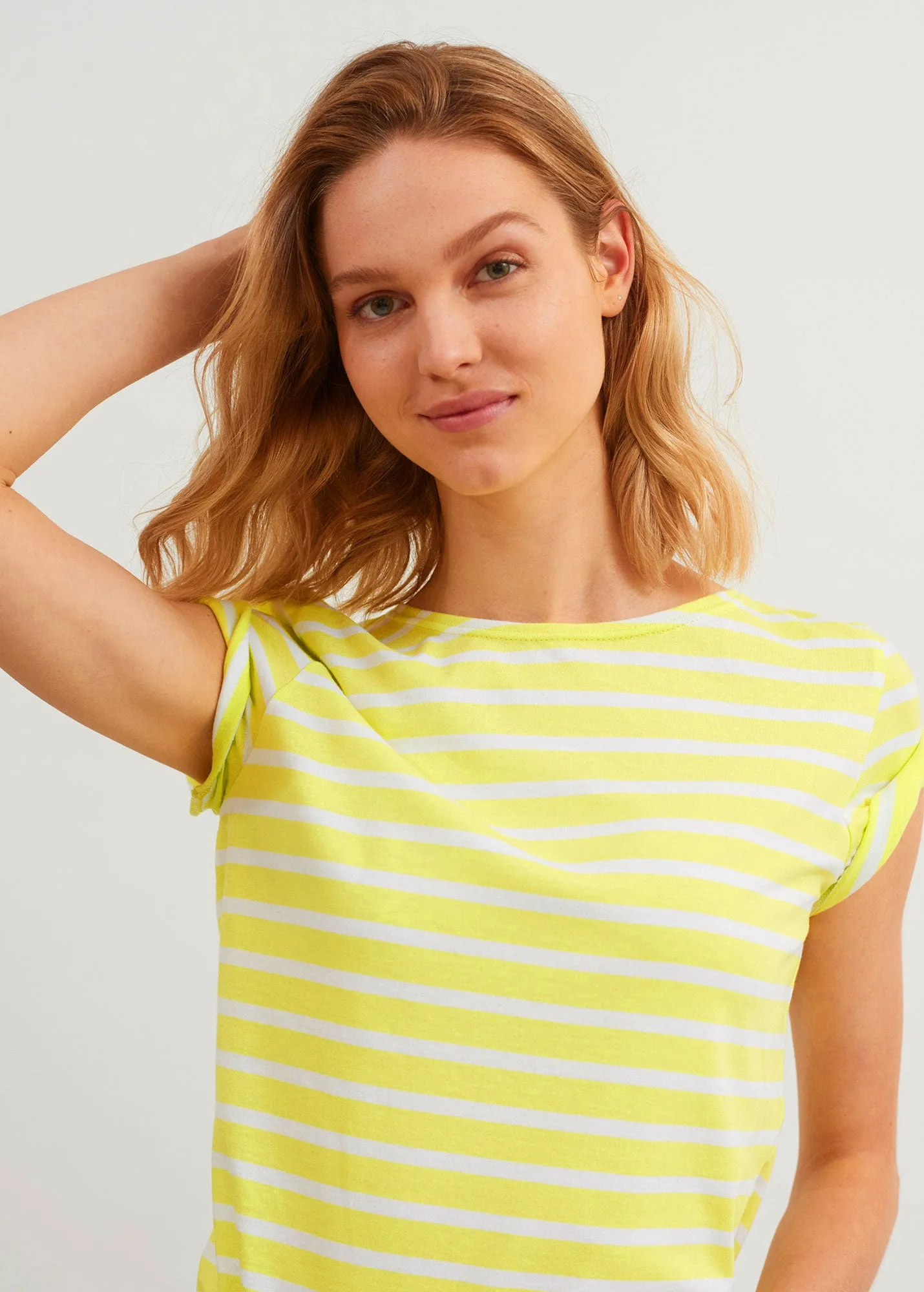 ETRILLE - Nautical Stripe Tee with Short Sleeves | Soft Cotton | Women Fit (YELLOW / WHITE)