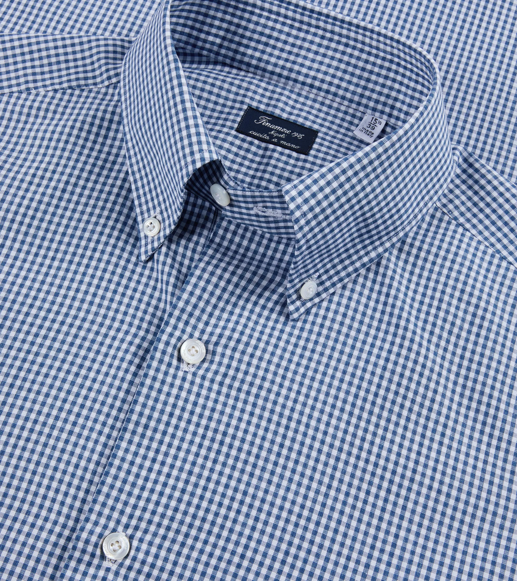 Finamore Napoli Carlo Riva Cotton Silk Check Leonardo Button Down Shirt: Blue