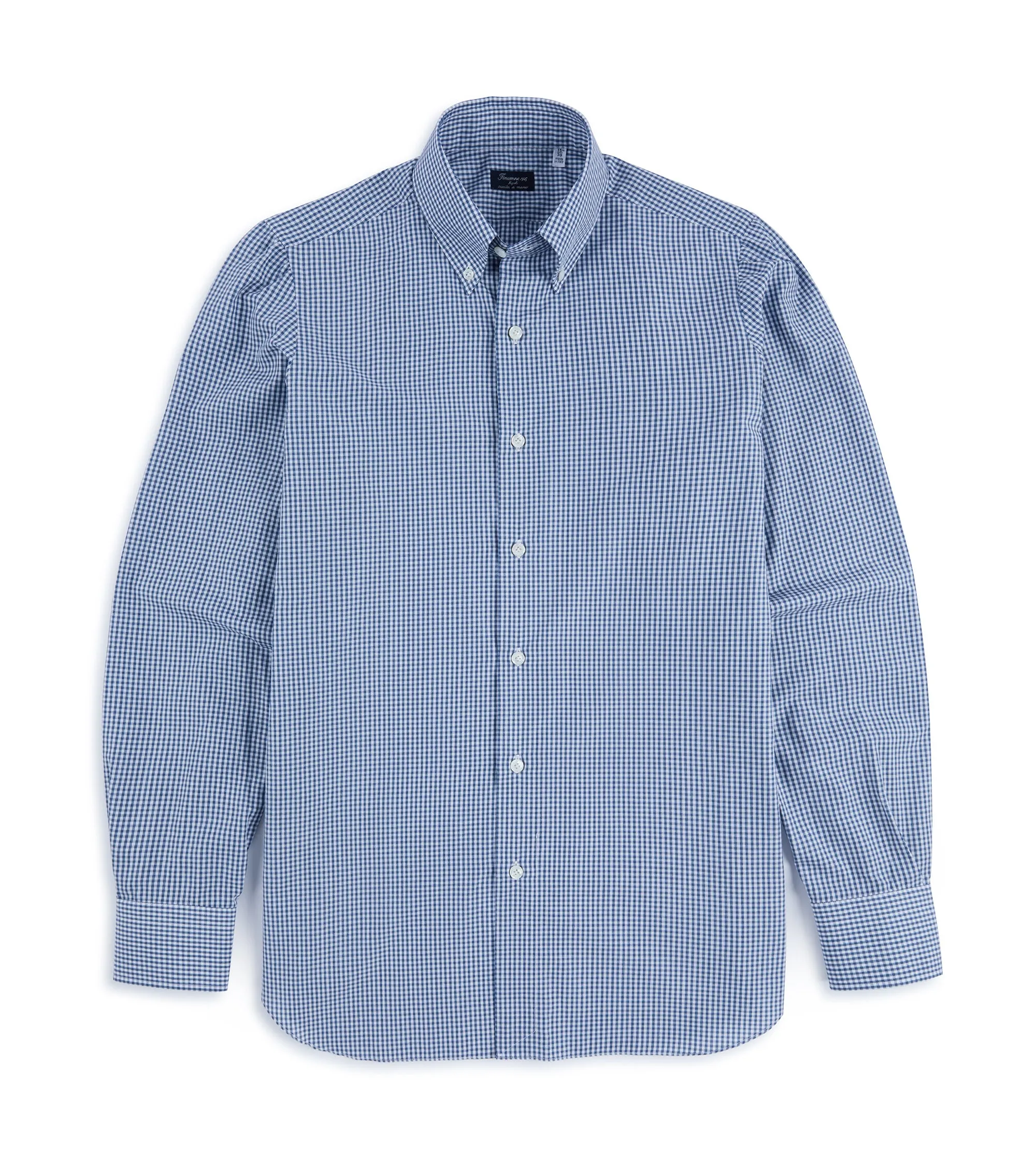 Finamore Napoli Carlo Riva Cotton Silk Check Leonardo Button Down Shirt: Blue