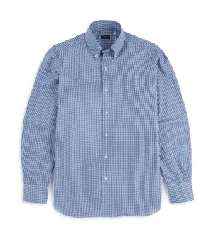Finamore Napoli Carlo Riva Cotton Silk Check Leonardo Button Down Shirt: Blue