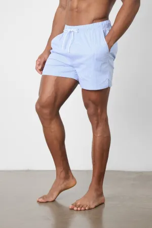 Fine Stripe Swim Short in Pale Blue/White