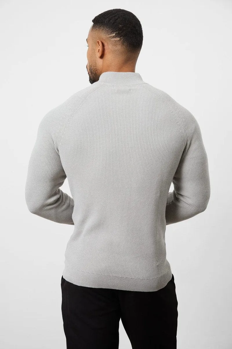 Fisherman Textured Half Zip Neck in Soft Grey
