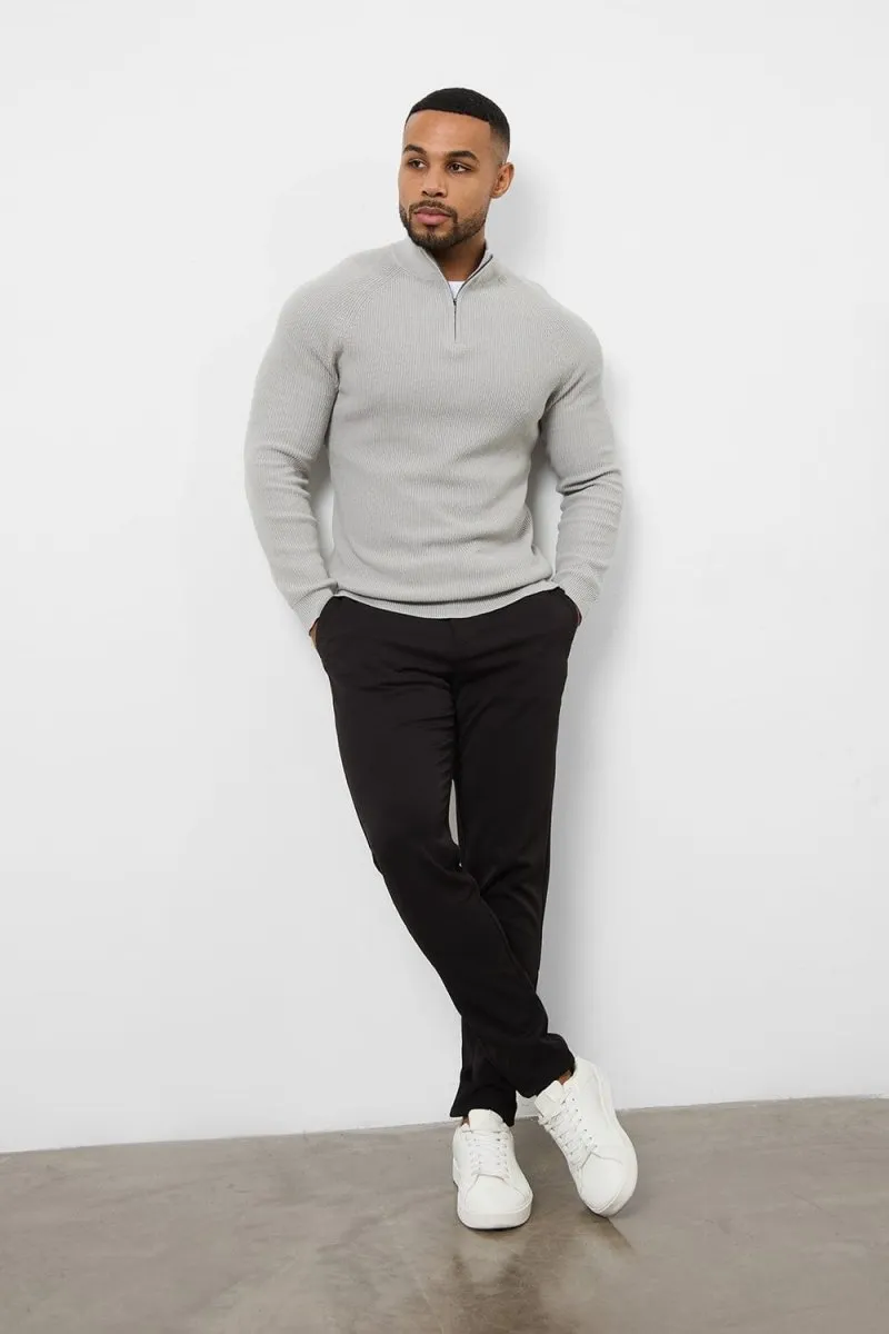Fisherman Textured Half Zip Neck in Soft Grey