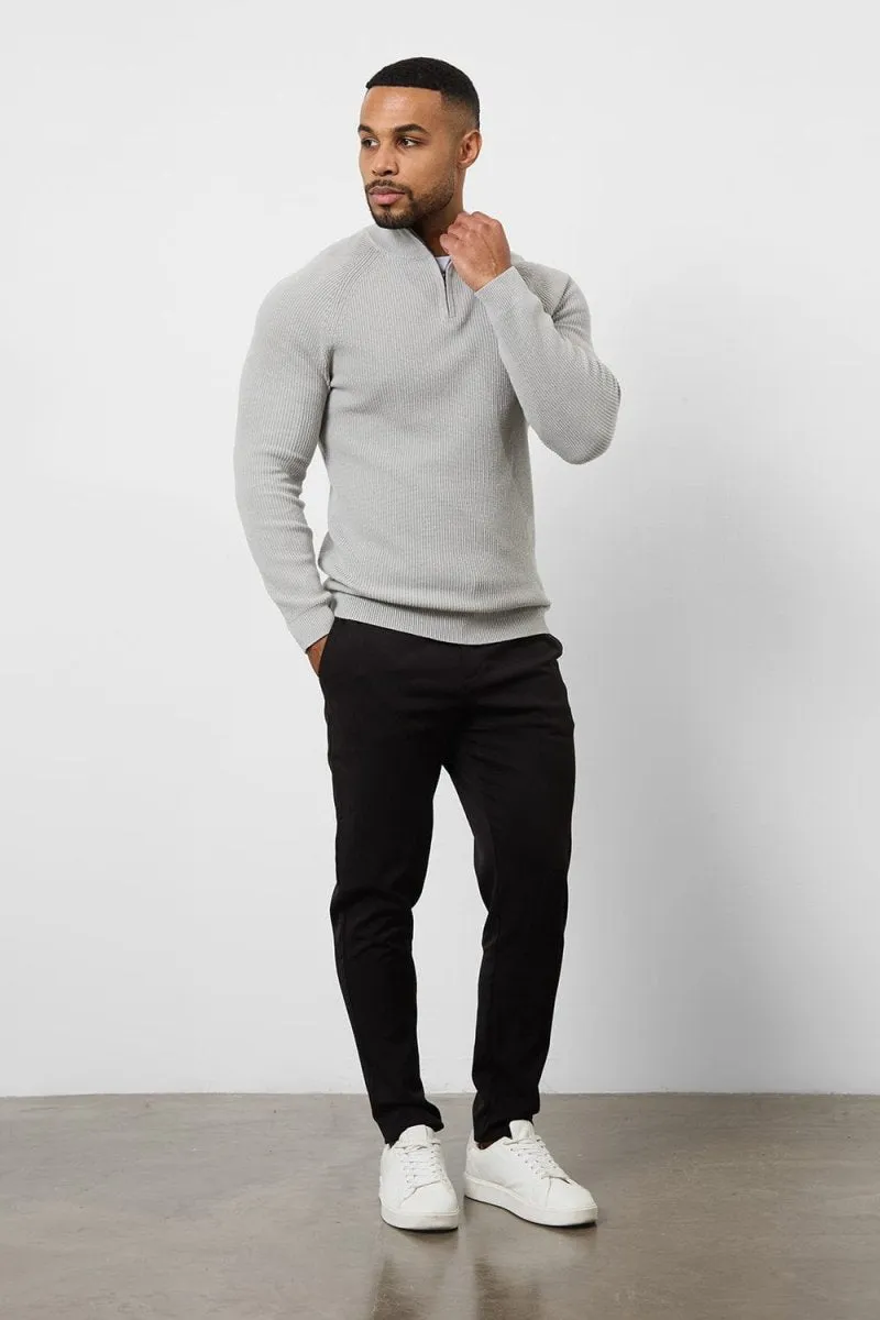 Fisherman Textured Half Zip Neck in Soft Grey