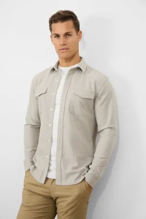 Flannel Overshirt in Sand