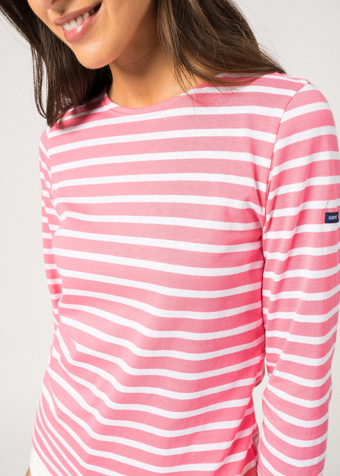 GALATHEE II - Breton Striped Top with ¾ Sleeve | Soft Cotton | Women Fit (HOT PINK / WHITE)