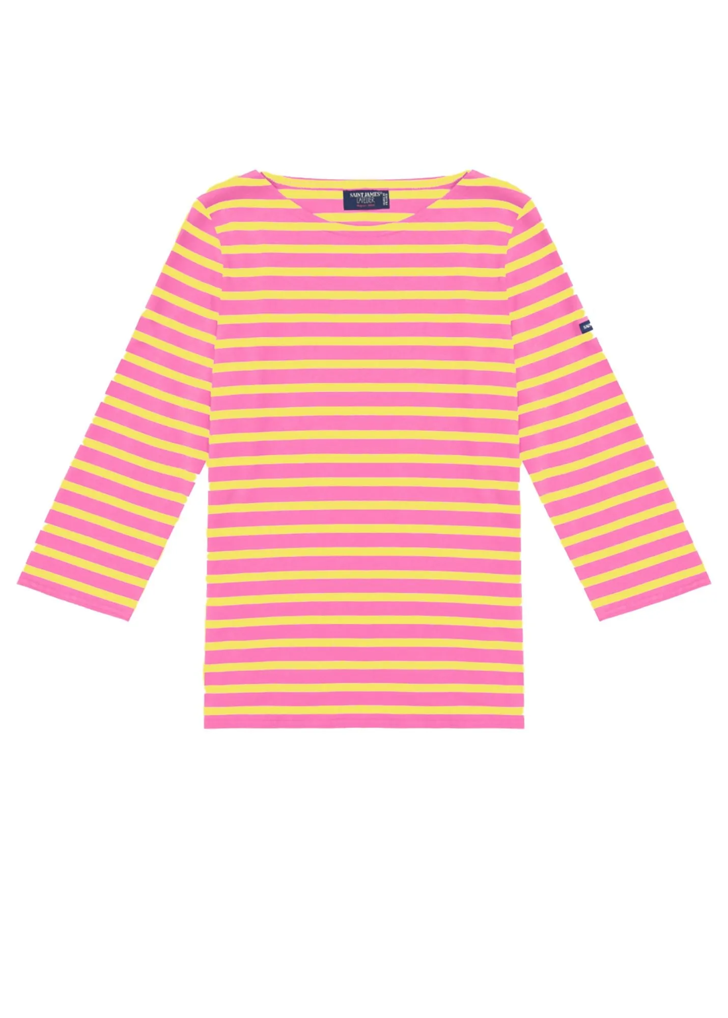 GALATHEE II - Breton Striped Top with ¾ Sleeve | Soft Cotton | Women Fit (HOT PINK / YELLOW)