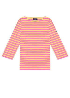 GALATHEE II - Breton Striped Top with ¾ Sleeve | Soft Cotton | Women Fit (HOT PINK / YELLOW)